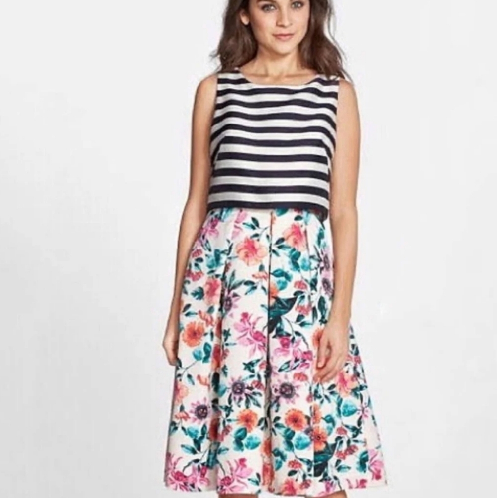 Eliza J Striped Floral Dress size 14